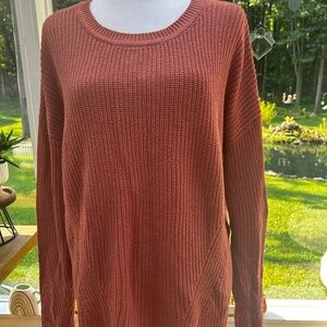 Lucky Brand Rust Cable Knit Sweater Grommet Detail with Tie On Back